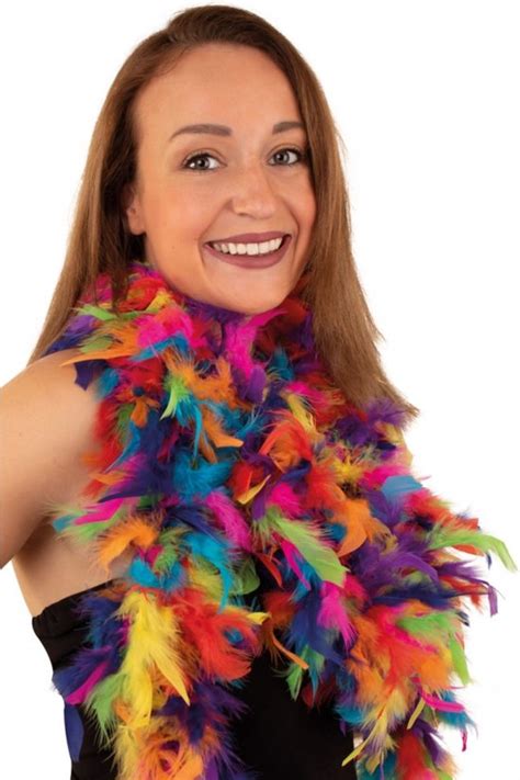 Regenboog Boa Met Roze Veren 180 Cm Carnaval Feestkleding Veren