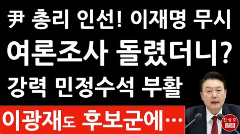 긴급 윤석열 총리 인선 정리중 여론조사 돌렸더니 의외의 결과가 주호영 권영세 김한길 이광재 난리났다 진성호의 직설