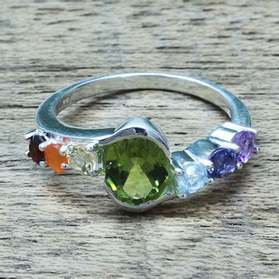 Hand Crafted Multi Gemstone Cocktail Ring From India Chakra Allure