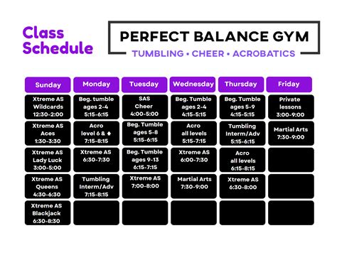 Perfect Balance Gym - Calendar