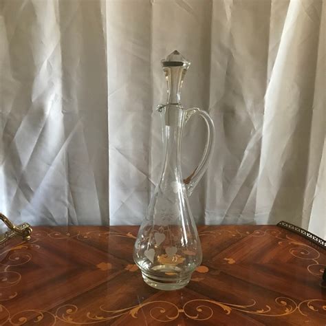 Vintage Wheel Cut Glass Handled Claret Jug Or Wine Decanter Floral Cut