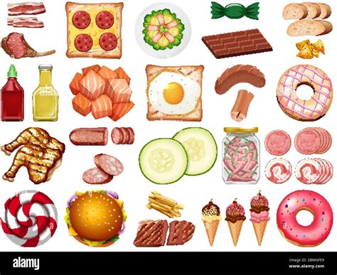 Set of different types of food and ingredients illustration Stock Vector Image & Art - Alamy