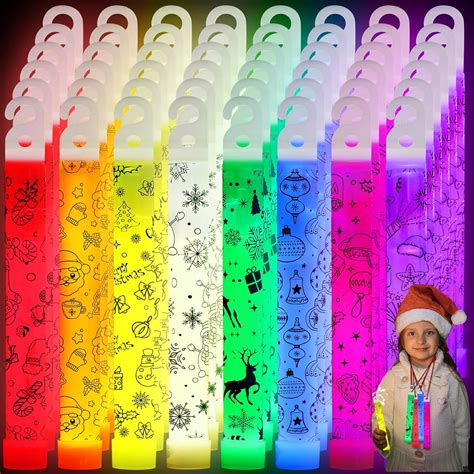 Poen 60 Pieces Christmas Glow Sticks Bulk Glow In The Dark