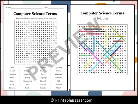 Computer Science Terms Word Search Puzzle Worksheet Activity Teaching