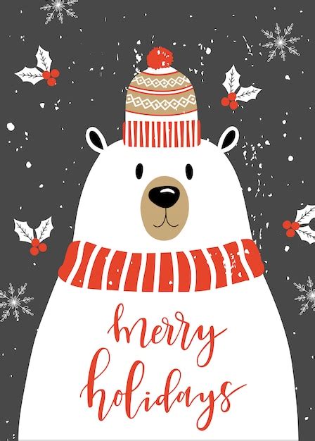 Premium Vector Merry Christmas Card With Polar Bear