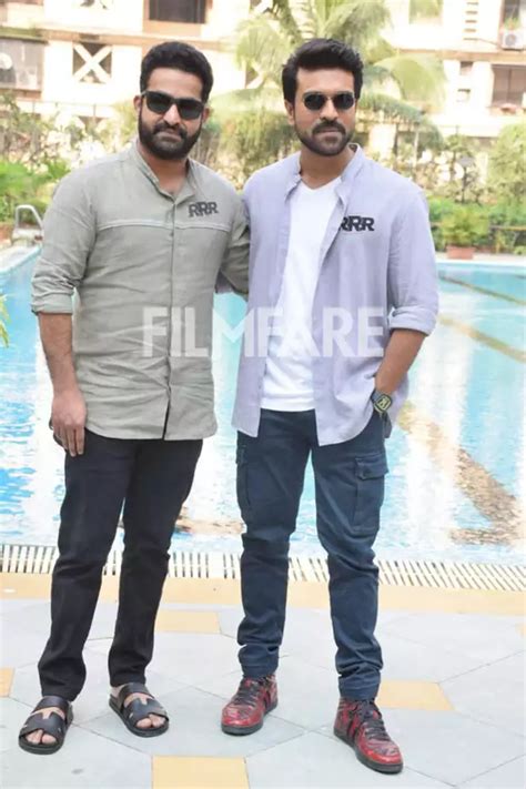 Photos Ram Charan NTR Jr And SS Rajamouli Promote RRR In Mumbai