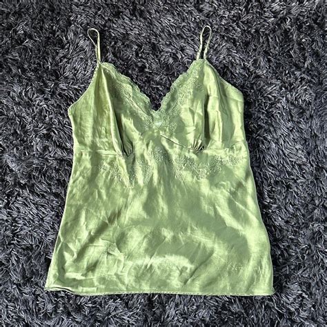 Womens Green Silk Lingerie Tank Top Floral And Depop