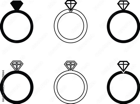 Diamond Engagement Ring Vector Icons Set Black Isolated Outline Icon