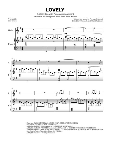 Lovely Arr Sara Chung By Billie Eilish Feat Khalid Sheet Music For