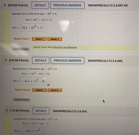 Solved Express Fx In The Form Ax−h2k Fx2x2−12x23