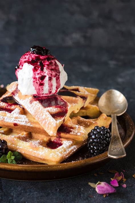 Waffles And Ice Cream Stock Image Image Of Traditional 53581281