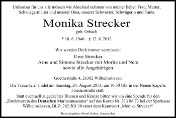 Traueranzeigen Von Monika Strecker Nordwest Trauer De