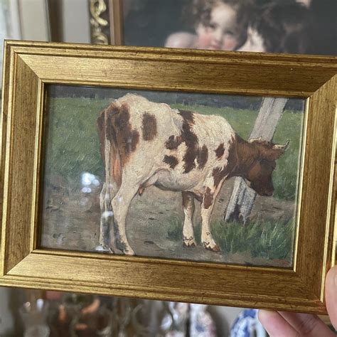 Vintage Style cow in landscape Art Print Plexi... - Depop