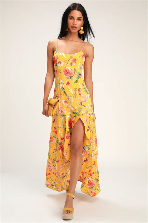 Lovely Yellow Floral Print Dress High Low Dress Maxi Dress Lulus