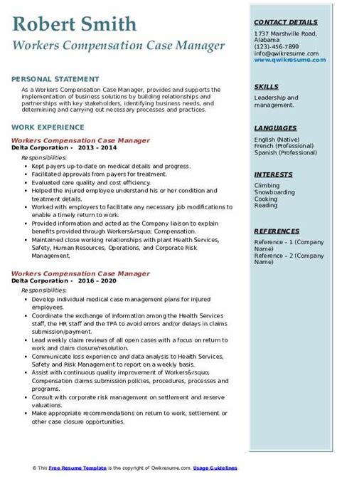 Workers Compensation Case Manager Resume Samples Qwikresume