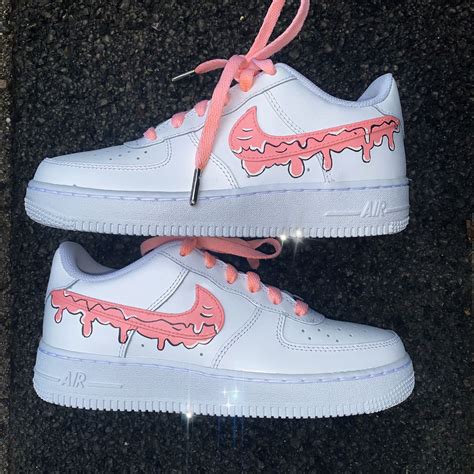 Pink Drip Airforce 1s Cute Nike Shoes White Nike Shoes