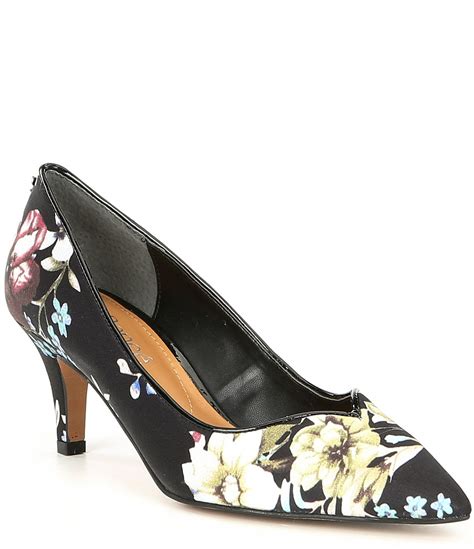 J Renee Abigaile Floral Print Kitten Heel Pumps Blackwhite Floral