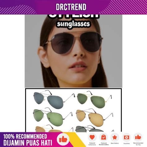 Cermin Mata Aviator Kaca Lens Sunglasses For Unisex Free Glasses