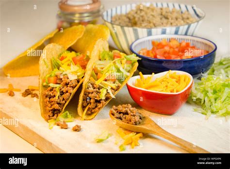 Mexican food tacos with carne and cheddar cheese Stock Photo - Alamy