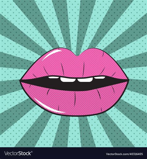 Open Red Lips Pop Art Background On Dot Background