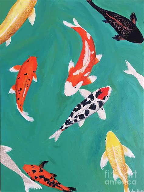 Koi Fish Pond Painting by Amie Hawk