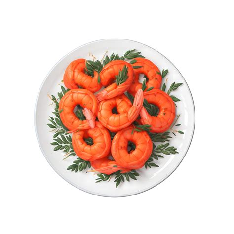 Prawns On White Plate Isolated Prawns On Transparent Background