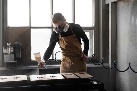 Jovem Homem Trabalhando Em Uma Oficina De Gravura Em Madeira Foto Gr Tis