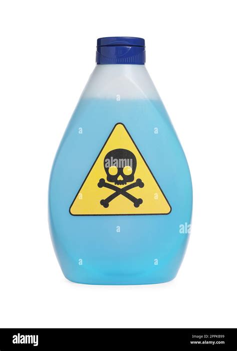 Bottle Of Toxic Household Chemical With Warning Sign Isolated On White