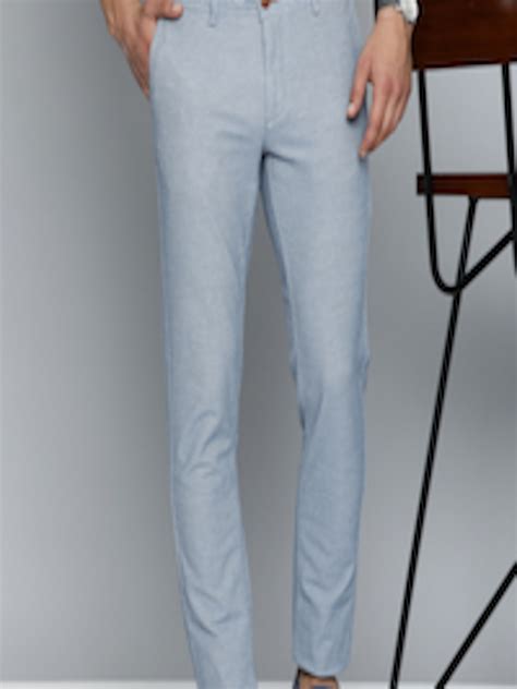 Buy Indian Terrain Men Solid Brooklyn Slim Fit Flat Front Trousers