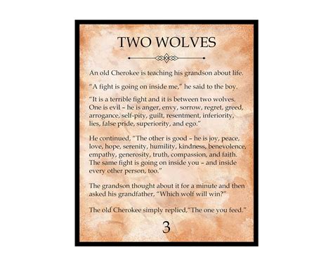 Poster Master Two Wolves Poster Cherokee Story Print Story Book Art Native American Quote