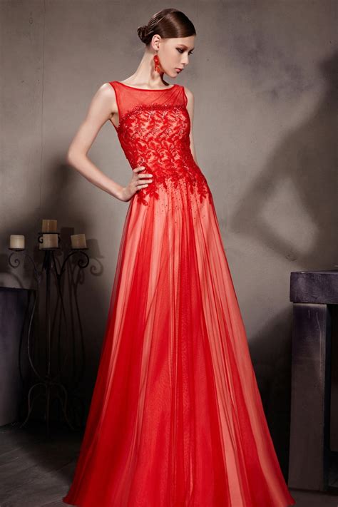 Robe Soir E Longue En Tulle Et Dentelle Rouge Jmrouge Fr