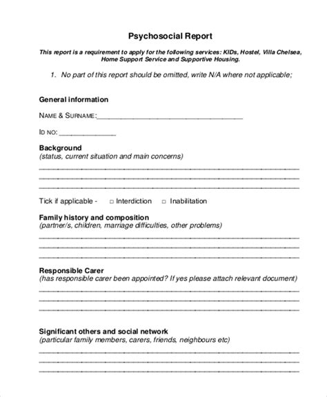 FREE 11 Psychosocial Assessment Form Samples PDF MS Word Google Docs