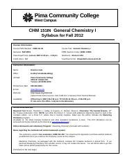 CHM 151IN General Chemistry I Syllabus Pdf Pima Community College