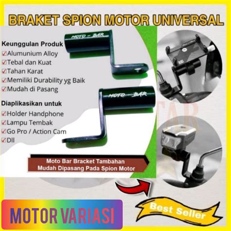 Jual MOTOBAR Breket Dudukan Holder Hp Breket Lampu Tembak Di Spion