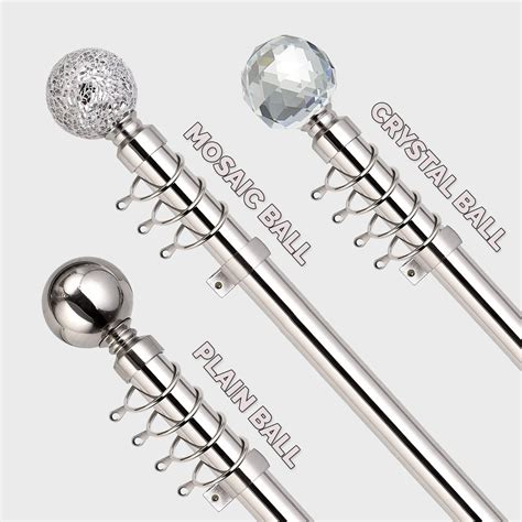 Extendable Metal Curtain Pole Chrome 28mm Includes Finials Rings & Rod ...