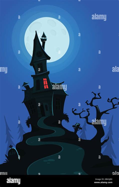 Vector illustration of a cartoon creepy haunted house on halloween ...