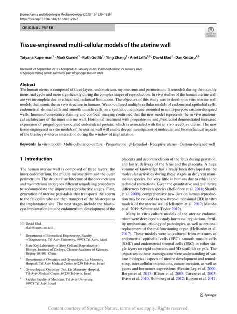 Tissue Engineered Multi Cellular Models Of The Uterine Wall Request Pdf