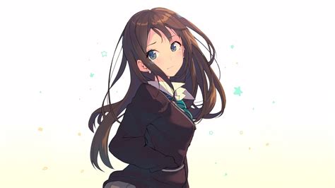 Wallpaper Id 123491 Shibuya Rin The Anime Girls White Background Long Hair Brunette