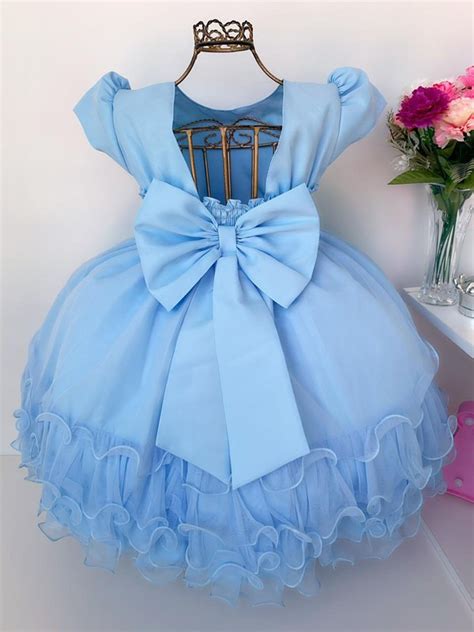 Vestido Infantil Azul Bebê Princesa Luxo Festa Aniversário Mercado Livre