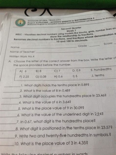 Choose The Letter Of The Correct Answer From The Box Write The Letter