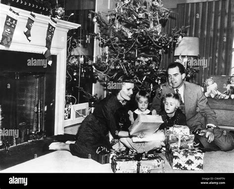 The Nixon family on Christmas Eve: Pat Nixon, Julie Nixon, Tricia Nixon ...