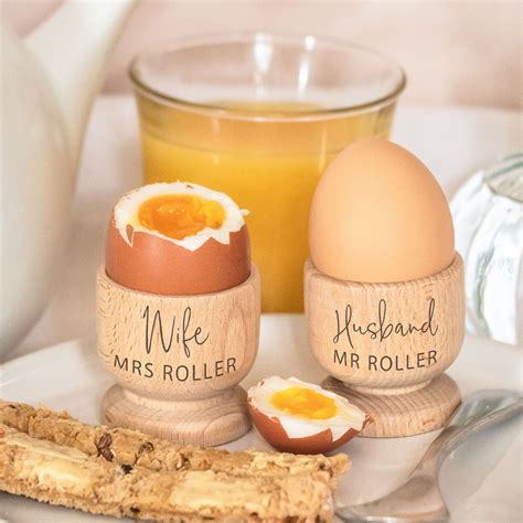 Personalised Wooden Husband And Wife Egg Cups