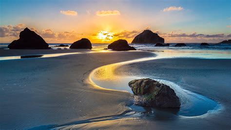 Rock formations between sand and sea, sunset, rock, beach, sea HD ...