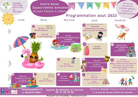 Programme des activités du centre social Espace Famille Animation