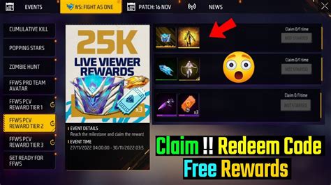 Ffws Live Watching Rewards Ffws Redeem Code Free Fire New