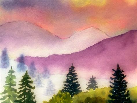 Misty Mountains In Watercolor FranL Watercolor Landscape Watercolor