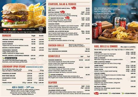 Menu At Red Eagle Spur Steak Ranch Restaurant Pretoria