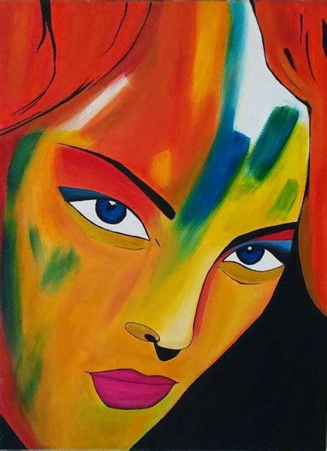 Abstrait Visage Femme Portrait Moderne Acrylique Par Artbyrangrez