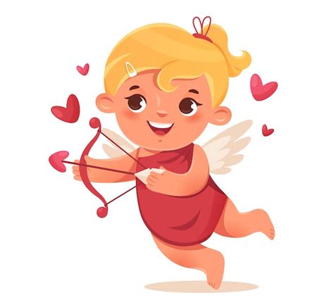 Linda Chica Cupido De Dibujos Animados Con Arco Y Flecha Vector Premium