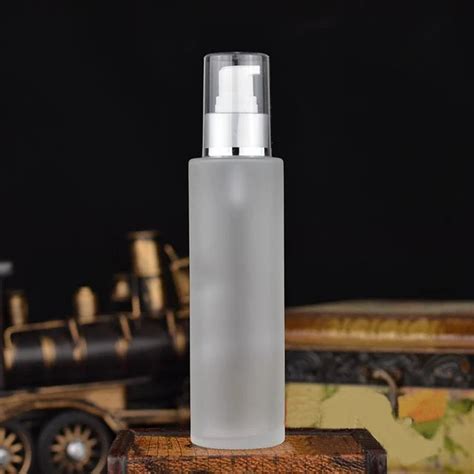 120ml Frosted Glass Bottle With Matt Silver Press Pump For Serum Lotion Emulsion Foundation Gel